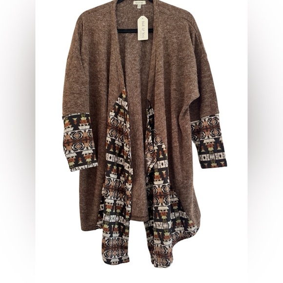 Yak & Yeti Brown Knit Tribal Draped Open Front Cardigan Size Small/Medium - Picture 2 of 5